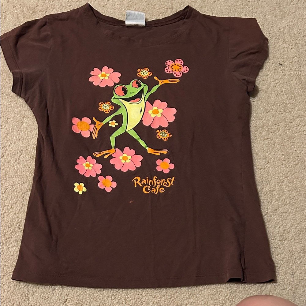 RAINFOREST adult small T-Shirt with Frog and Floral Design